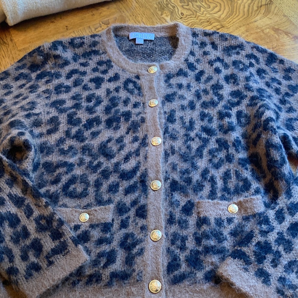 J. Crew Brown and Black Animal Print Cardigan. Size Large